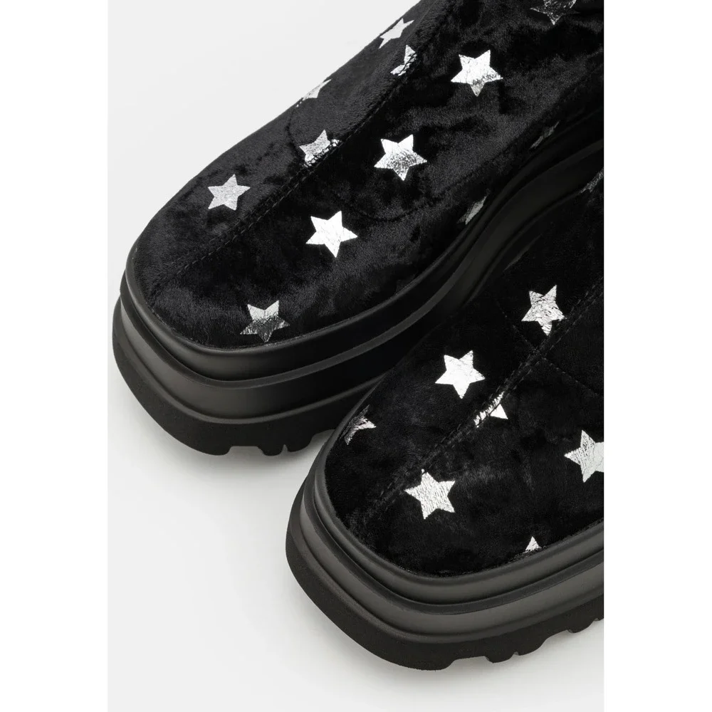 Koi Footwear Women Celestial Dusk Trident Velvet Star Platform Boots US 5 Black